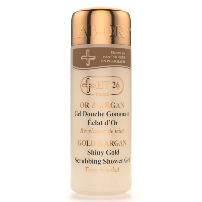 HT26 PARIS ® OR & ARGAN. Gel Douche Gommant Éclat d’Or.