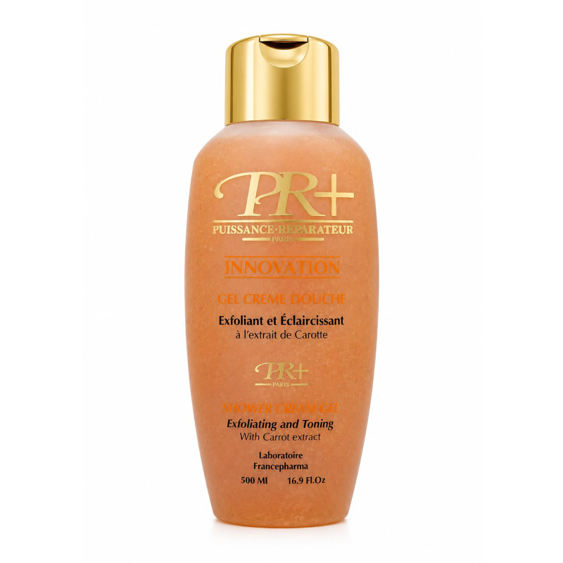 PR+® GEL CREME DOUCHE Exfoliant et Éclaircissant à l’extrait de Carotte.