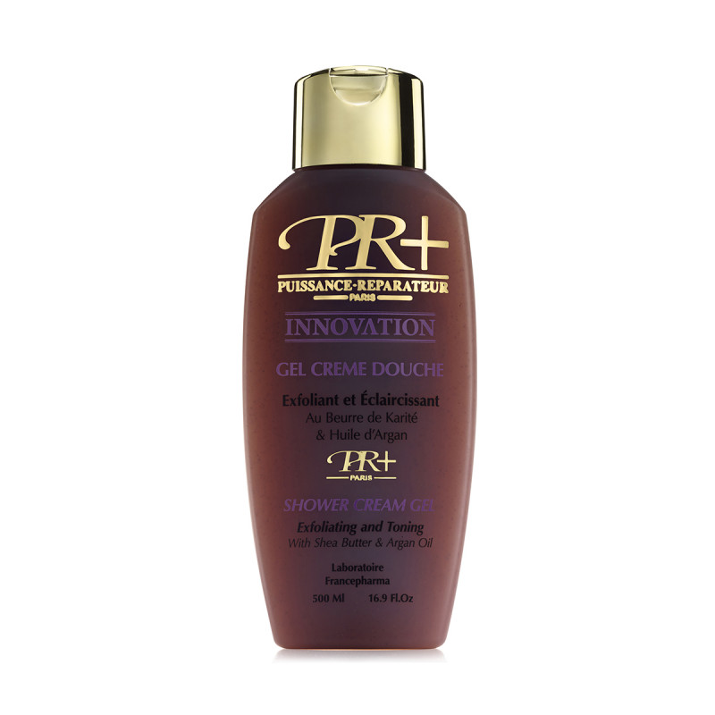 PR+® GEL CREME DOUCHE Exfoliant et Éclaircissant au Beurre de Karité & Huile d’Argan.