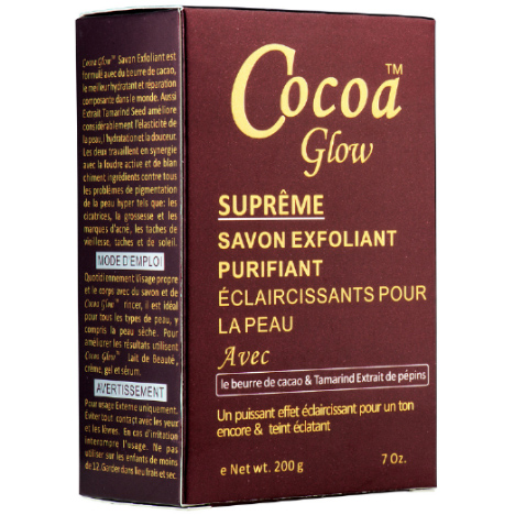 COCOA GLOW ® Suprême SAVON Exfoliant Purifiant Éclaircissant.