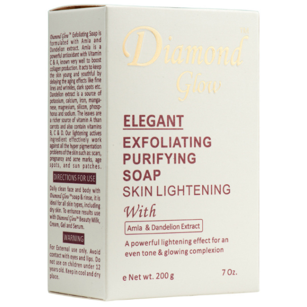 DIAMOND GLOW ® ELEGANT SAVON Exfoliant Purifiant Éclaircissant pour la peau. 
