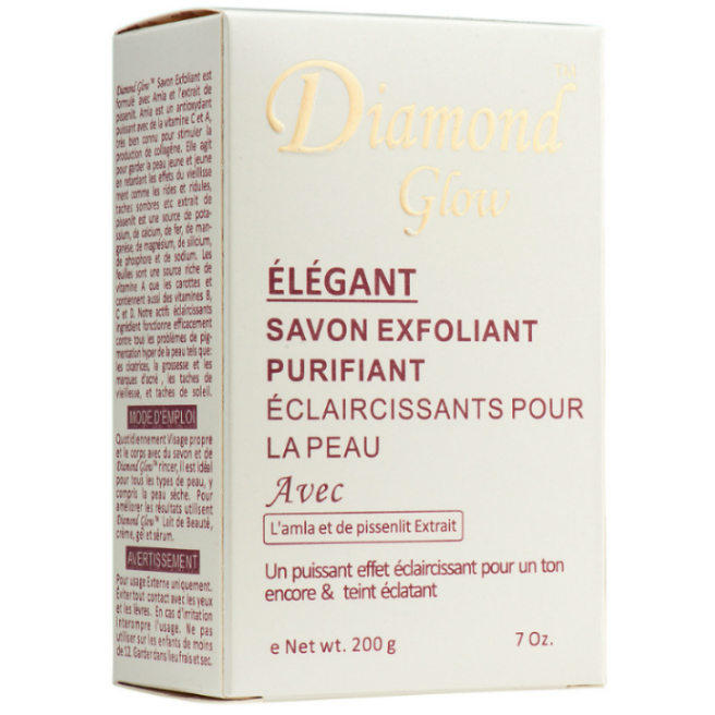 DIAMOND GLOW ® ELEGANT SAVON Exfoliant Purifiant Éclaircissant pour la peau. 