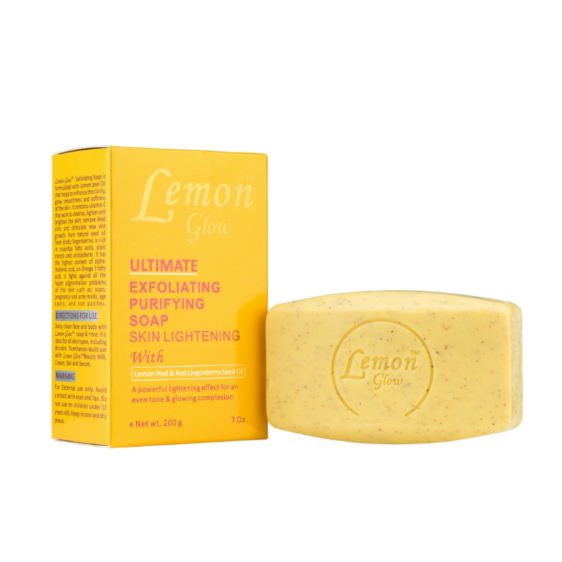 LEMON GLOW ® SAVON Exfoliant Purifiant Éclaircissant pour la peau.
