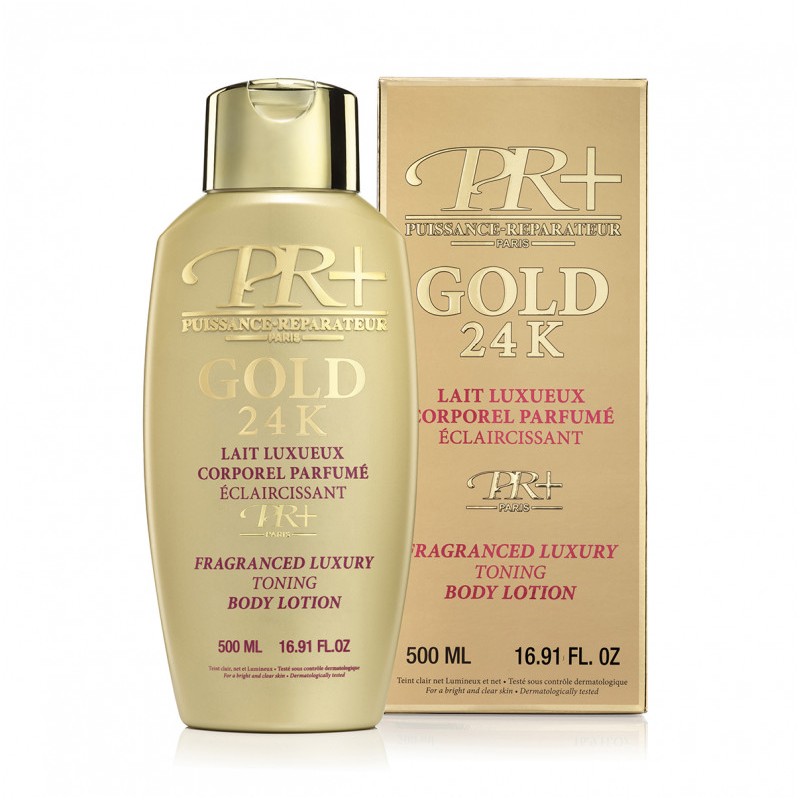 PR+® GOLD 24K LAIT Luxueux Corporel Parfumé Éclaircissant.